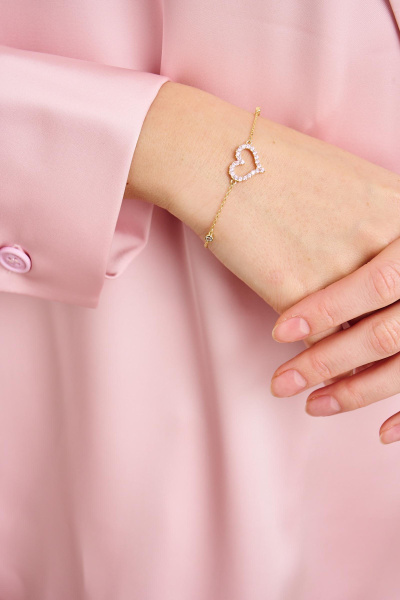 Браслет с сердечком со стразами (золото-розовый)